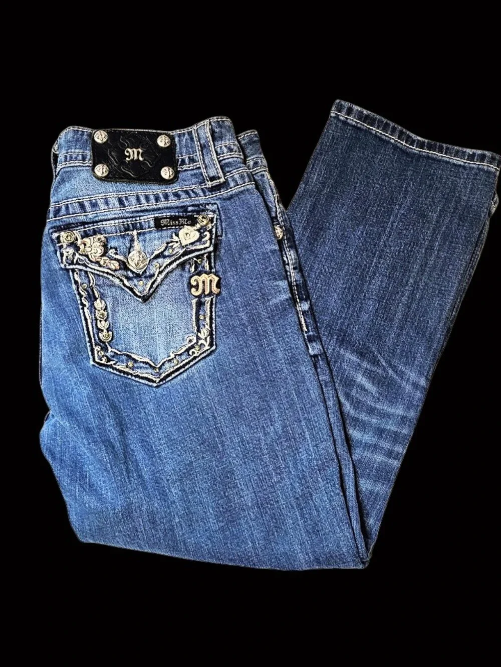 Miss Me Capri Cropped Jeans Sz 28 Boyfriend Bling Embellished Rhinestones